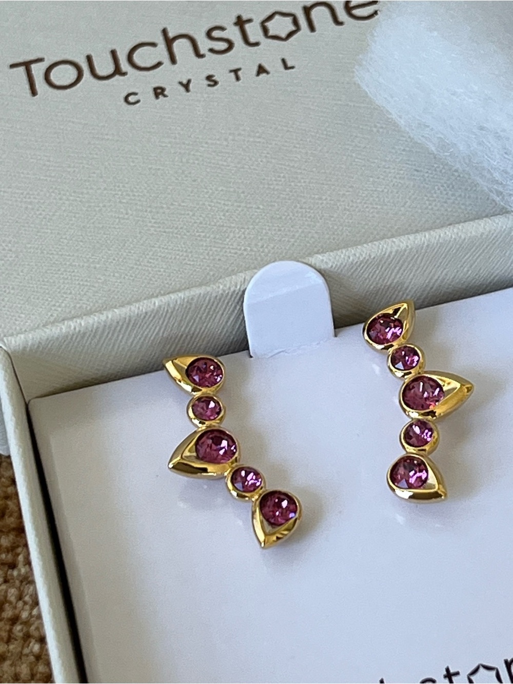 Touchstone Crystal Gold-Plated Pink Crystal Earrings
